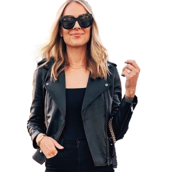 Jackets & Blazers - SAK’S PURE NAVY Faux Leather Motorcycle Jacket, Black size Large